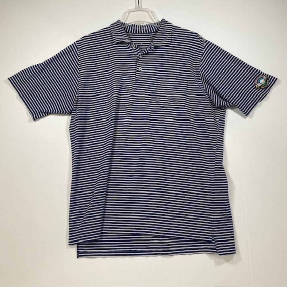 B.Draddy USA Men's Large Cotton‎ Blend Blue Striped Logo Short Sleeve Polo Shirt